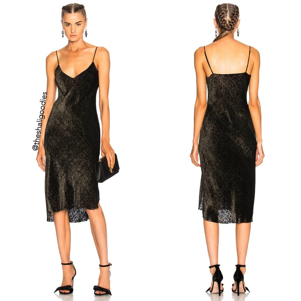 NILI LOTAN Short Cami Dress Black Gold Metallic Velvet Slip